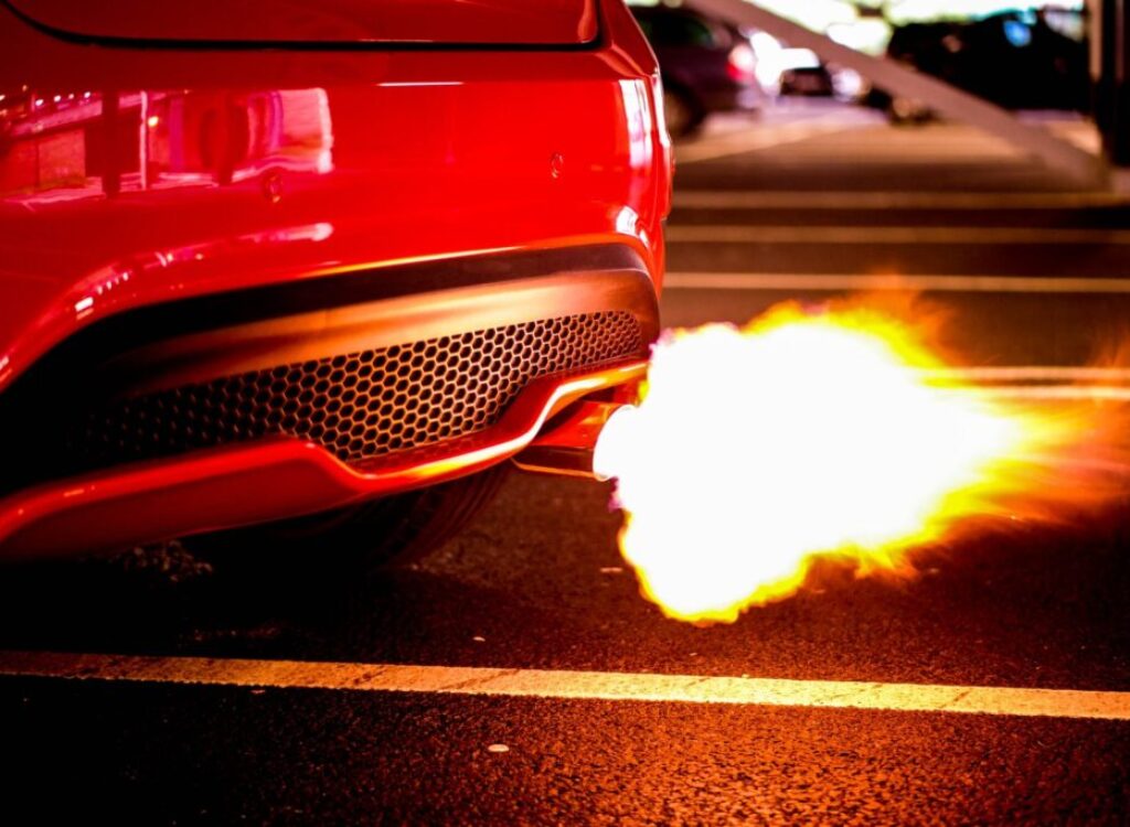 red car blowing turbo