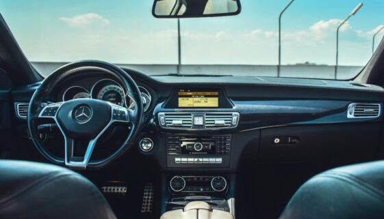 black Mercedes-Benz vehicle steering wheel