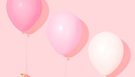 person holding pink and white balloon
