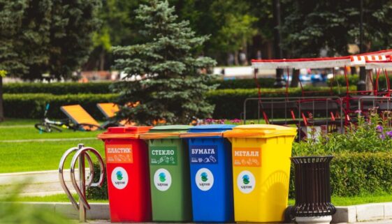 Assorted Color Plastic Trash Bins