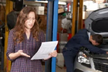 Nespokojená žena s fakturou v ruce