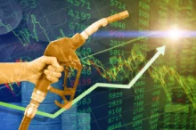 čepovací pistole benzínu s vývojem trhu v pozadí