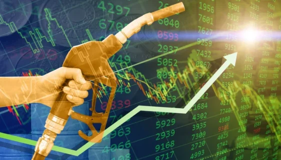 čepovací pistole benzínu s vývojem trhu v pozadí