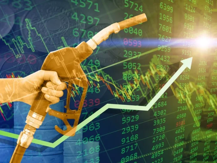 čepovací pistole benzínu s vývojem trhu v pozadí