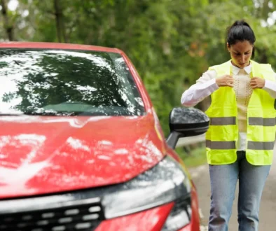 Reflexní vesta dokáže chránit životy Žena si nasazuje reflexní vestu
