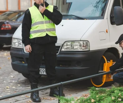 strážníci nasazují na kolo auta botičku